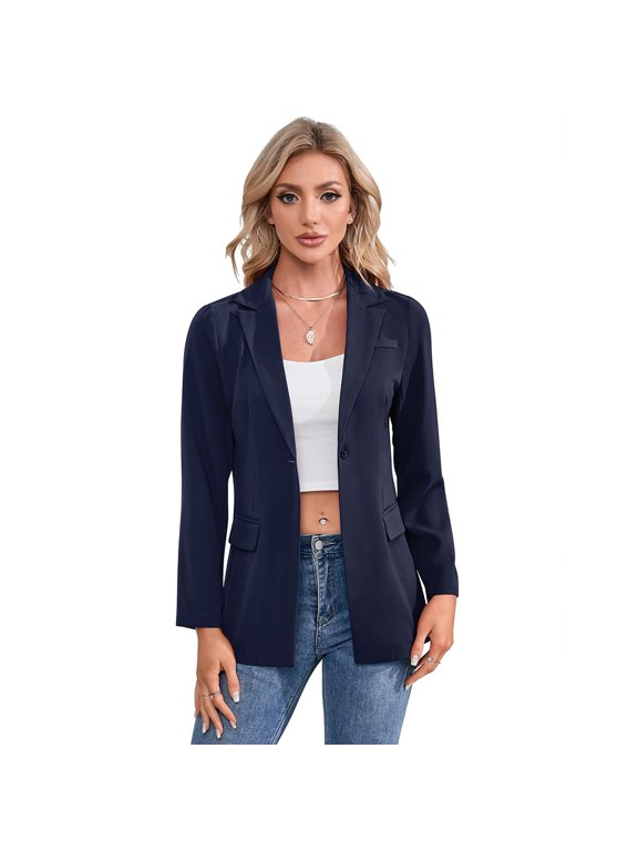 Blazer For Women Long Sleeve Open Front Casual Single Breasted Office Blazer With Pockets