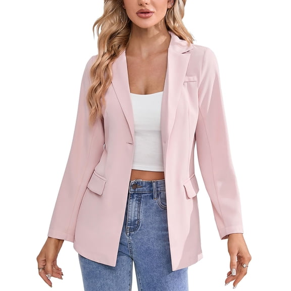 Yesfashion Blazer For Women Long Sleeve Open Front Casual Single Breasted Office Blazer With Pockets