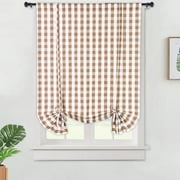 Yesfashion Buffalo Checker Tie Up Curtains, Plaid Gingham Pattern Farmhouse Rod Pocket Window Treatment Tie Up Shades Curtains, 42" x 63"