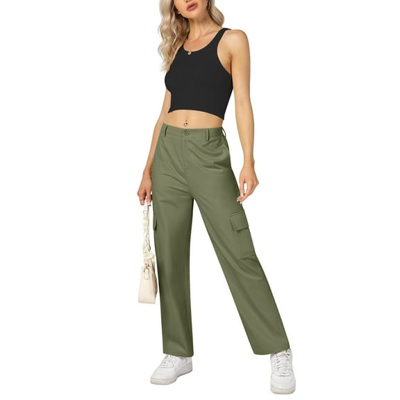 Yesfashion Cargo Pants Women Baggy Casual High Waisted Straight Leg Pants Loose Trousers with Pockets