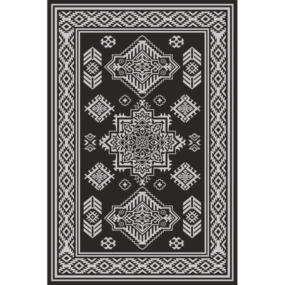 Yesfashion Carpets Area Rugs Washable 100% Polypropylene 320Gsm Pp Tube Woven Outdoor Blanket-Persian-Diamond Mirror Black/light gray 9*12ft