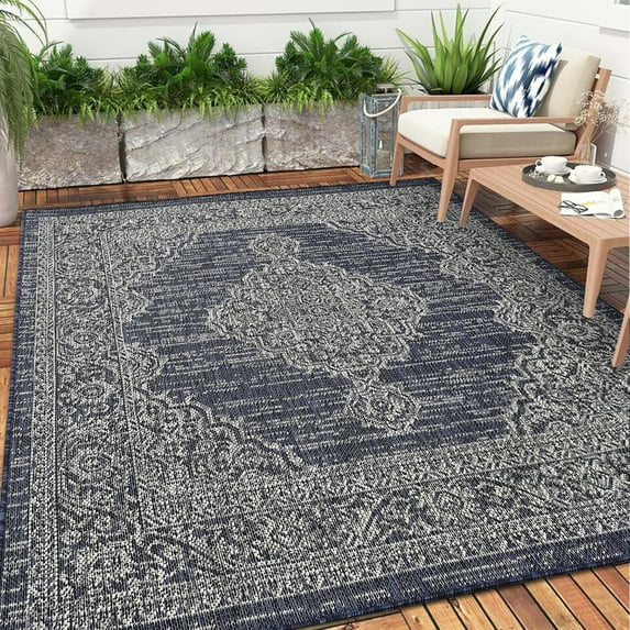 Yesfashion Carpets Area Rugs Washable 100% Polypropylene Turkish Outdoor Flat Weave Carpet Terrace-Persia-Winnie TRC3107 Blue 8'9"*12'2"