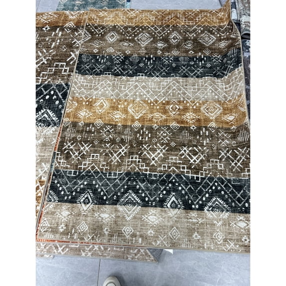 Yesfashion Carpets Area Rugs Washable 1150Gsm Pearl Velvet 360 Washed Back Folded Printed Carpet-Modern-Colorful brown 9*12ft