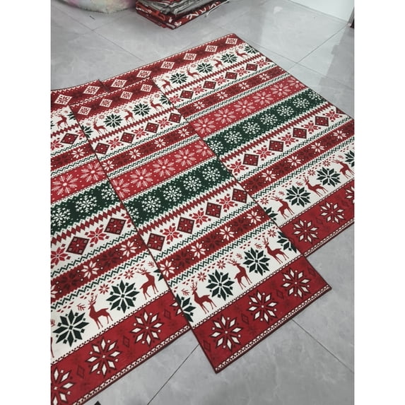 Yesfashion Carpets Area Rugs Washable 1150Gsm Pearl Velvet 360 Washed Back Folded Printed Rug-Christmas-Bohemian Deer 2024 Red and Green 2*6ft