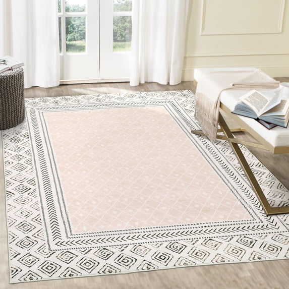 Yesfashion Carpets Area Rugs Washable 1150Gsm Pile Pearl Velvet Washed Back Folding Printed Carpet-Modern-Geya Beige color 8*10ft