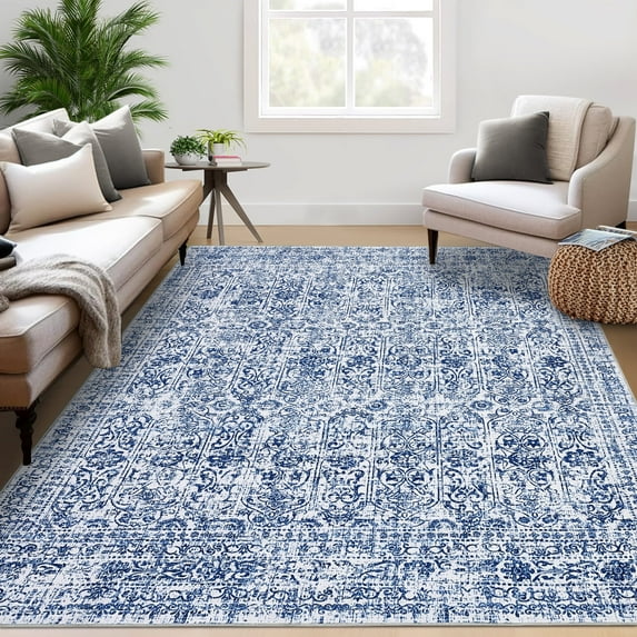 Yesfashion Carpets Area Rugs Washable 1150Gsm Pile Pearl Velvet Washed Back Folding Printed Carpet-Persia-Langyi Blue tint 10*13ft