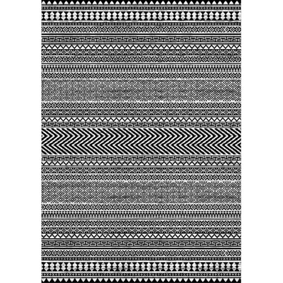 Yesfashion Carpets Area Rugs Washable 1150Gsm Velvet Heavy Pearl Velvet Washed Back Folding Printed Carpet-Boho-Black And White Lines Black tone 9*12ft
