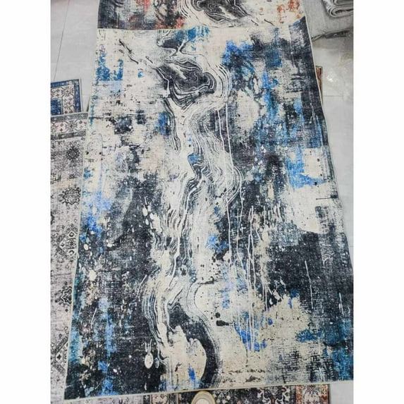 Yesfashion Carpets Area Rugs Washable 1150Gsm Velvet Heavy Pearl Velvet Washed Back Folding Printed Carpet Xk-Abstract-Dancing Color Dark blue 8*10ft