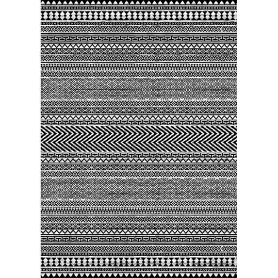 Yesfashion Carpets Area Rugs Washable 1150Gsm Velvet Heavy Pearl Velvet Washed Back Folding Printed Carpet-Boho-Black And White Lines Black tone 4*6ft