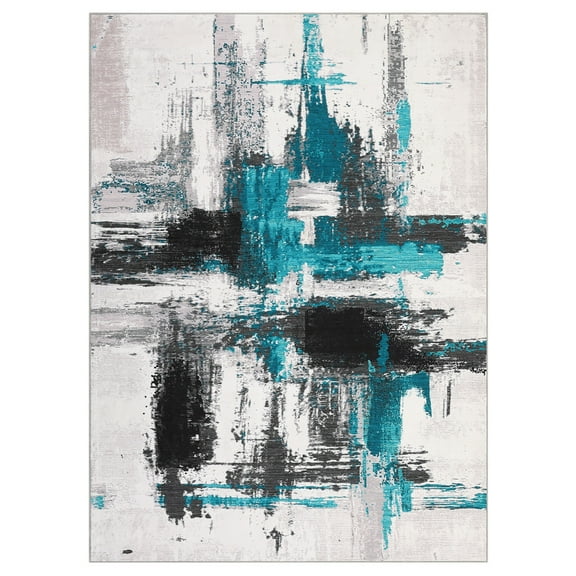 Yesfashion Carpets Area Rugs Washable 1150Gsm Velvet Pearl Velvet Washed Back Folded Printed Rug Abstract-Crisscross Black blue green 8*10ft