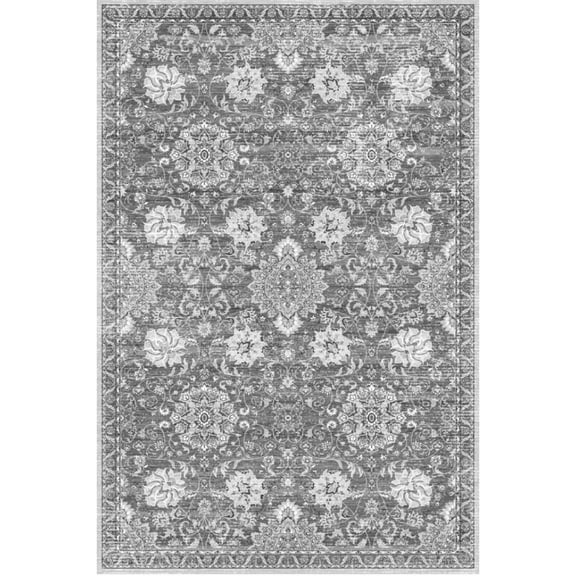 Yesfashion Carpets Area Rugs Washable 1150Gsm Velvet Pearl Velvet Washed Back Folded Printed Rug-Persian-Mia Loop Dark Gray 8*10ft