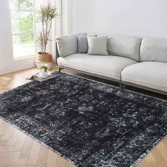Yesfashion Carpets Area Rugs Washable 1150Gsm Velvet Pearl Velvet Washed Back Folding Printed Carpet-Persian-Mottled Fragrance Black tone 4*6ft