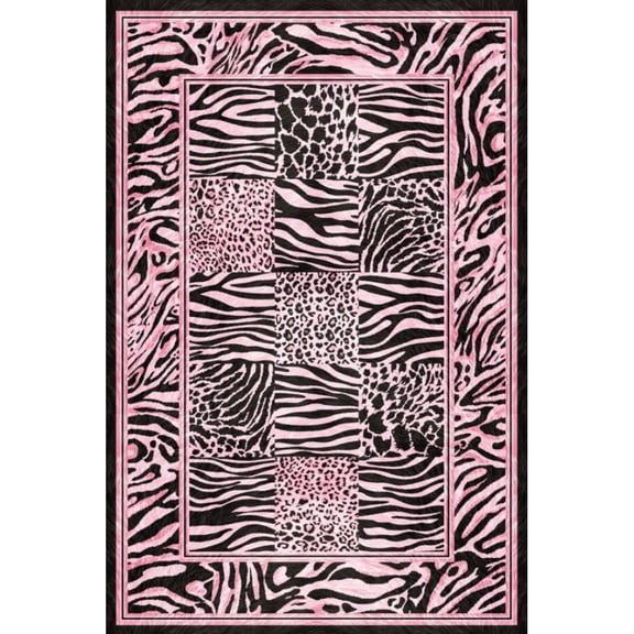 Yesfashion Carpets Area Rugs Washable 1150Gsm Velvet Pearl Velvet Washed Back Folding Printed Carpet Xxy-Modern-Splicing Animal Pattern Pink 5*7ft