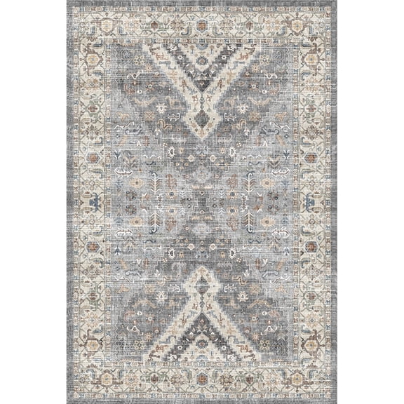 Yesfashion Carpets Area Rugs Washable 1150Gsm Velvet Pearl Velvet Washed Back Folding Simulation Printed Carpet Xm-Persia-Charming Role Gray blue tone 9*12ft