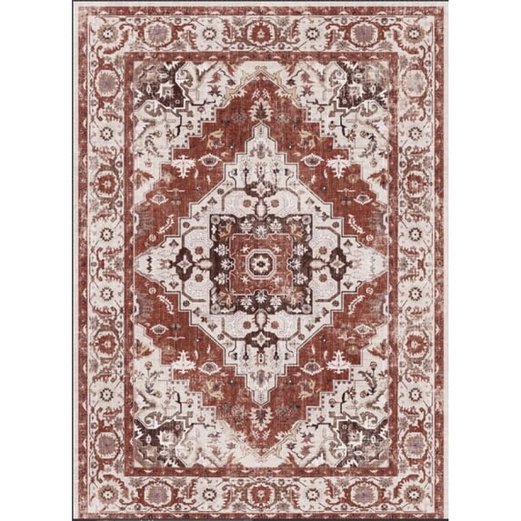 Yesfashion Carpets Area Rugs Washable 1150Gsm Velvet Pearl Velvet Washed Back Folding Simulation Printed Carpet Xm-Persian-Late Italian Manxi Red hue 5*7ft