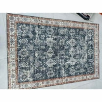 Yesfashion Carpets Area Rugs Washable 1150Gsm Velvet Pearl Velvet Washed Back Folding Printed Carpet Xk-Persian-Elegant And Interesting Black tone 5*7ft