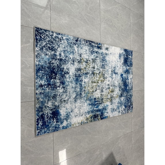 Yesfashion Carpets Area Rugs Washable 1200gsm pearl fleece cotton TPR washed folded back printed carpet C blue yellow 8*10ft