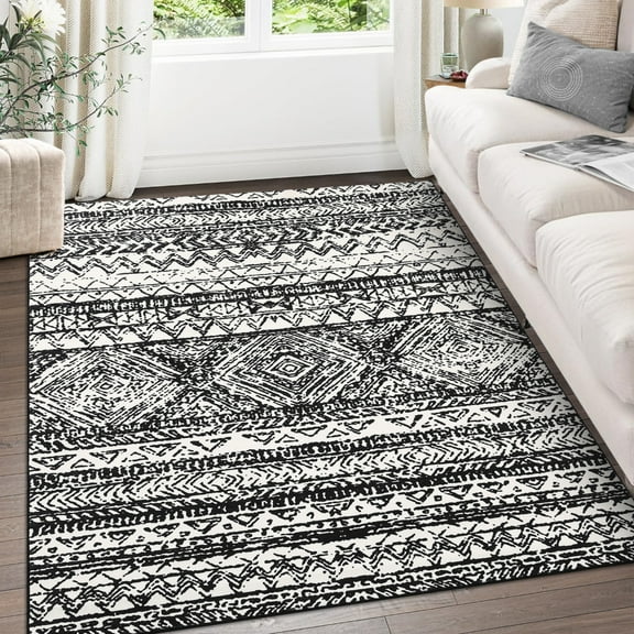 Yesfashion Carpets Area Rugs Washable 1400Gsm Pearl Velvet Washed Back Folding Printed Carpet Xxy-Bohemia-Dancing Ink Elegant black 8*10ft
