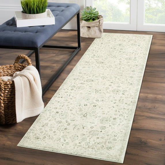 Yesfashion Carpets Area Rugs Washable 2'*6' Hallway Runner Rug Vintage Floral Print Kitchen Runner Rug Soft Anti-Slip Indoor Bedroom Rug Runner for Laundry,Green green 2*6ft
