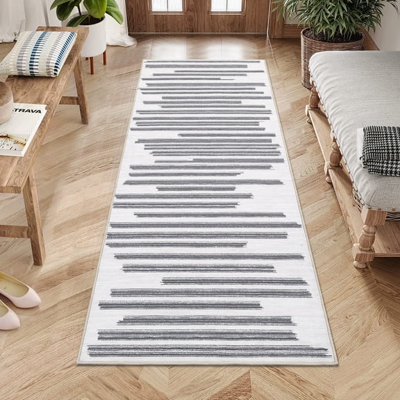 Yesfashion Carpets Area Rugs Washable 2'*6' Modern Berber Stripe Runner Rug Indoor Non-Slip Low Pile Bedsides Rug Hallway Kitchen Runners for Laundry Room,Gray Beige Beige Gray 2ft*6ft