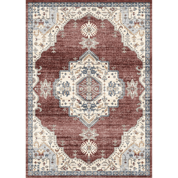 Yesfashion Carpets Area Rugs Washable 200G Pile (Total 980Gsm) Towel Pile Tpr Washed Folding Backing Carpet Persia-Haisheng Mingyue Rice Red 8ft*10ft