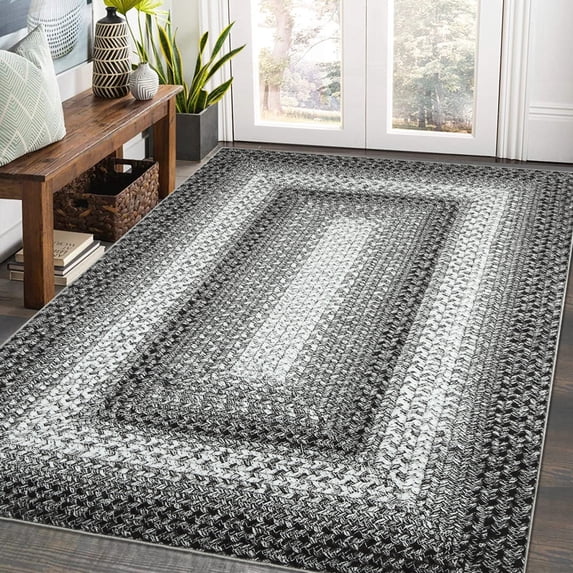 Yesfashion Carpets Area Rugs Washable 3*5 Boho Area Rug Braided Printed Area Rug Farmhouse Indoor Floor Cover Geometric Area Rug for Dorm Kitchen,Gray Ash 3*5ft