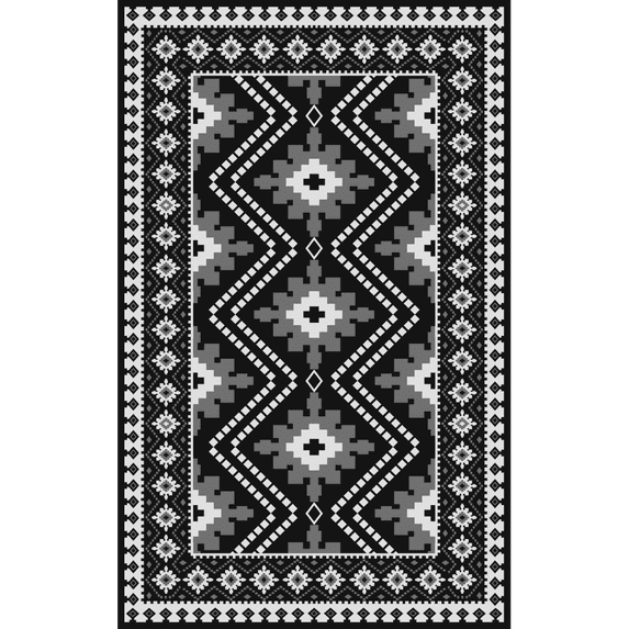 Yesfashion Carpets Area Rugs Washable 320Gsm Pp Tube Plastic Woven Outdoor Rug Som-Bohemia-Three Grains Of Rice Black and White 10*14ft