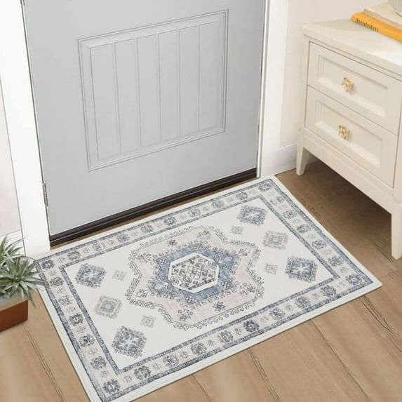 Yesfashion Carpets Area Rugs Washable 4'*6' Rug Boho Tribal Medallion Area Rug Indoor Floor Carpet Soft LightFoldable Accent Rug for Dining Room Home Office,Beige Beige 4ft*6ft