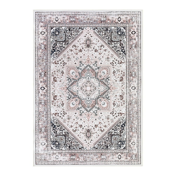 Yesfashion Carpets Area Rugs Washable 4'*6' Vintage Persian Area Rug Machine Floral Rug Oriental Medallion Rugs Indoor Boho Foldable Accent Rug Bedroom,Pink pink 4*6ft