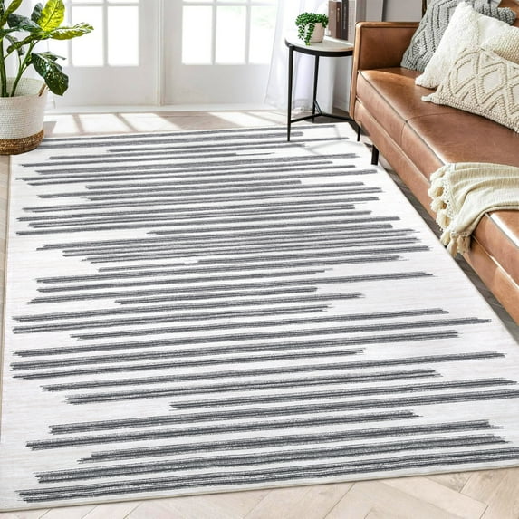 Yesfashion Carpets Area Rugs Washable 5'*7' Area Rug Modern Berber Stripe Rug Stain-Resistant Non-Slip Throw Rug Soft Rugs for Playroom Dorm Apartment,Gray Beige Beige Gray 5ft*7ft