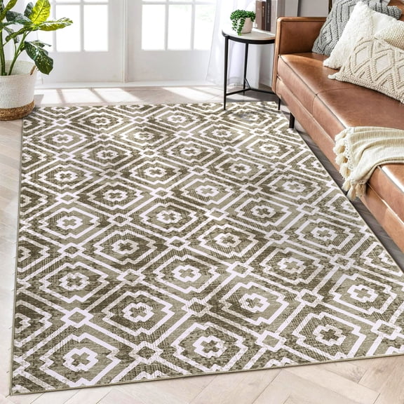 Yesfashion Carpets Area Rugs Washable 5'*7' Area Rug Modern Geometric Distressed Print Area Rug Throw Rug Soft Thin Non-Slip Indoor Floor Carpet for Dining Room Bedroom,Taupe Light coffee 5'*7'