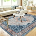 thumbnail image 1 of Yesfashion Carpets Area Rugs Washable 5'*7' Machine Area Rug Vintage Rug Distressed Medallion Rug Non-Slip Stain Resistant Accent Rug Carpet for Dining Room Office,Blue Blue Orange 5'*7', 1 of 7