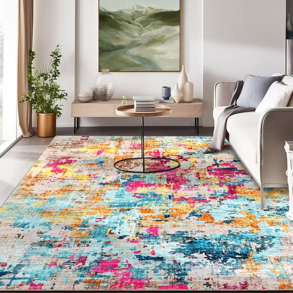 Yesfashion Carpets Area Rugs Washable 580Gsm Velvet (1400Gsm) Pearl Velvet Cotton Tpr Washed Folding Backing Carpet Xxy- Abstract-Mountain And Flowing Water color 8*10ft