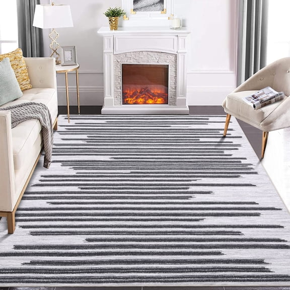 Yesfashion Carpets Area Rugs Washable 8'*10' Modern Berber Stripe Area Rug Indoor Non-Shedding Non-Slip Throw Rug Soft Rugs for Dining Room Home Office,Black Beige Beige Black 8ft*10ft