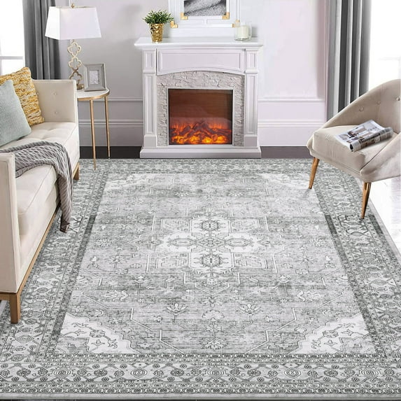 Yesfashion Carpets Area Rugs Washable 8'*10' Vintage Persian Rug Machine Boho Area Rugs Stain-Resistant Non-Shedding Rug for Dining Room Home Office,Gray Gray tone 8*10ft