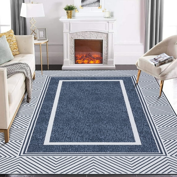 Yesfashion Carpets Area Rugs Washable 9'*12' Area Rug Modern Bordered Rug Geometric Rug Low Pile Non-Slip Soft Accent Rugs Bedroom,Blue blue 9ft*12ft