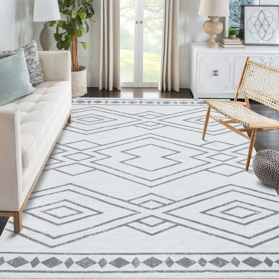 Yesfashion Carpets Area Rugs Washable 9'*12' Area Rug Modern Geometric Accent Rug Machine Rug Low Pile Non Slip Carpet Bedroom,Gray Ash 9ft*12ft