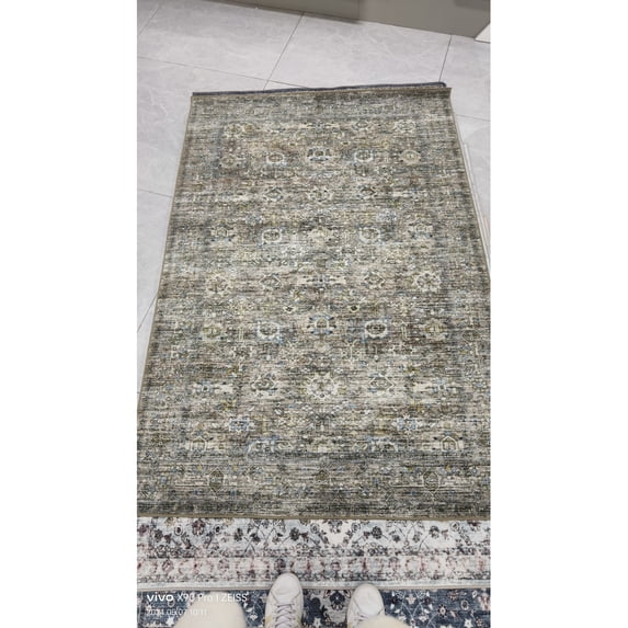 Yesfashion Carpets Area Rugs Washable 980Gsm Terry Velvet 200 Washed Folded Printed Carpet-Traditional-Lehman Moss Green 8*10ft