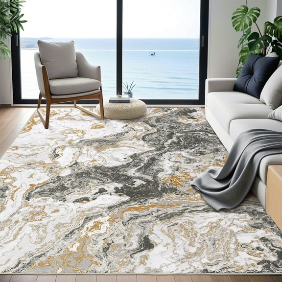 Yesfashion Carpets Area Rugs Washable Abstract Marble Rug,5'*7' Modern Boho Marble Pattern Area Rug,Rug Soft Lu*ury Rug Bedroom Kitchen Dining,Grey Ash 5*7ft