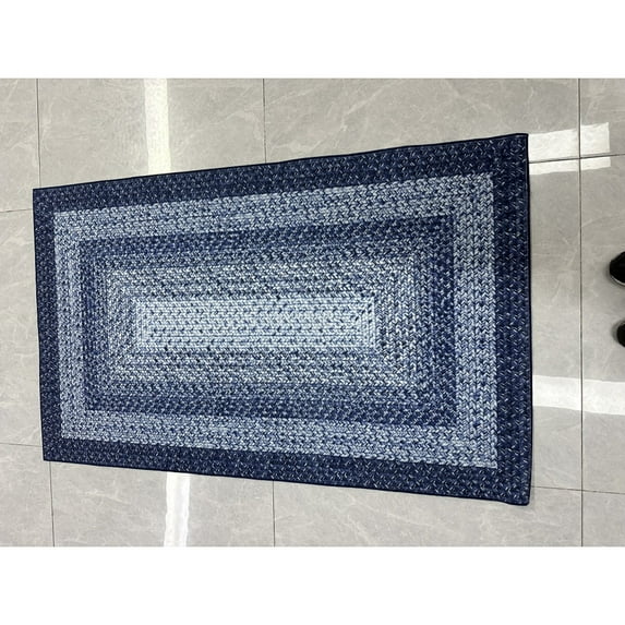 Yesfashion Carpets Area Rugs Washable Braided Printed Area Rug Rug Vintage Indoor Farmhouse Rug Low Pile Non Slip Living Room Rug Soft Boho Braided Throw Carpet Navy 3*5ft