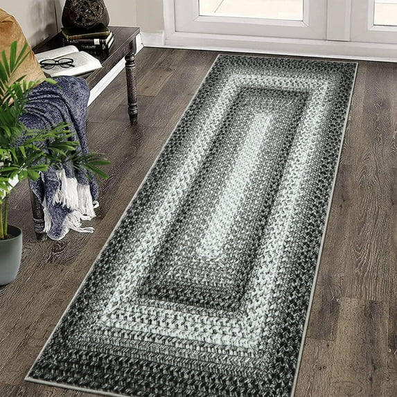 Yesfashion Carpets Area Rugs Washable Braided Printed Runner Rug 2*6 Boho Runner Rug Modern Rustic Geometric Rug Runner for Laundry Kitchen,Gray Ash 2*6ft