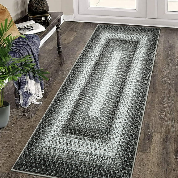 Yesfashion Carpets Area Rugs Washable Braided Printed Runner Rug 2*6 Boho Runner Rug Modern Rustic Geometric Rug Runner for Laundry Kitchen,Gray Ash 2*6ft