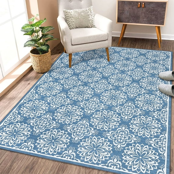 Yesfashion Carpets Area Rugs Washable Floral Rugs 10'*13' Rug Blue Rug Modern Rug Indoor Soft Foldable Throw Carpet Non Slip Low Pile Rug,Blue blue 10ft*13ft