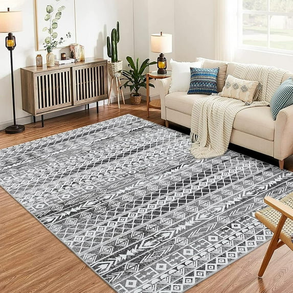 Yesfashion Carpets Area Rugs Washable Moroccan Geometric Area Rug 5*7-Machine Washable,Easy-Cleaning,Non-Shedding,Stain Resistant,Non-Slip,Foldable Indoor Mat Rugs
