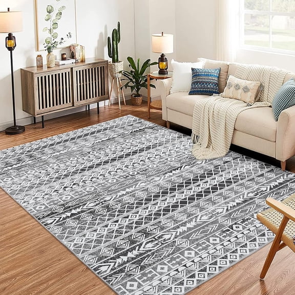 Yesfashion Carpets Area Rugs Washable Moroccan Geometric Area Rug 5*7-Machine Washable,Easy-Cleaning,Non-Shedding,Stain Resistant,Non-Slip,Foldable Indoor Mat Rugs