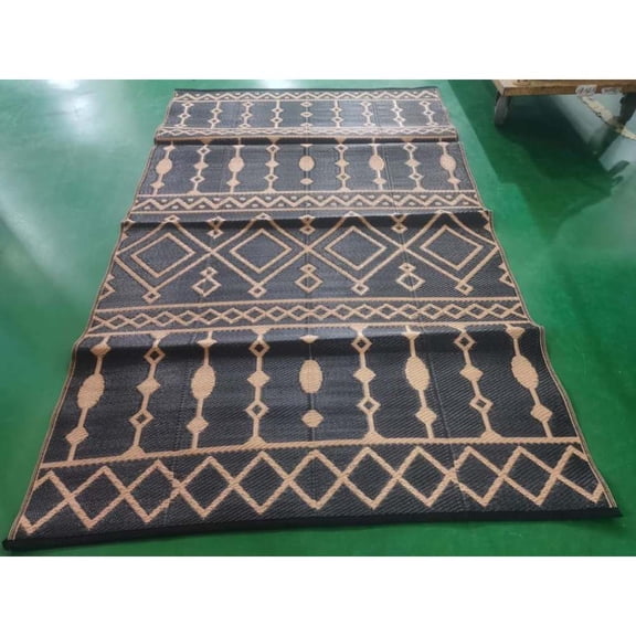 Yesfashion Carpets Area Rugs Washable Outdoor Rug Waterproof, Foldable Reversible Plastic Straw Area Rugs Mat for Camper, RV Mat Outside BlackBrown+ 10ft