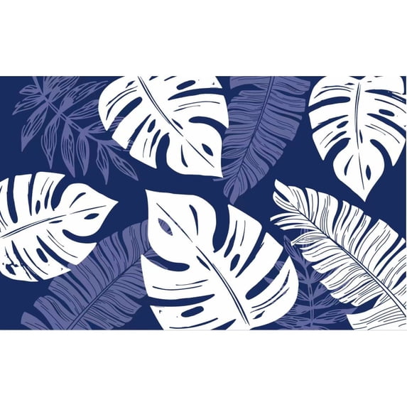 Yesfashion Carpets Area Rugs Washable Outdoor Rugs Reversible Mats Modern Chervon Plastic Straw Rug for Patio Waterproof Camping Rug DeepBlue/White 10ft
