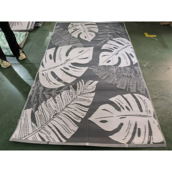 Yesfashion Carpets Area Rugs Washable Outdoor Rugs Reversible Mats Modern Chervon Plastic Straw Rug for Patio Waterproof Camping Rug GrayWhite 14ft
