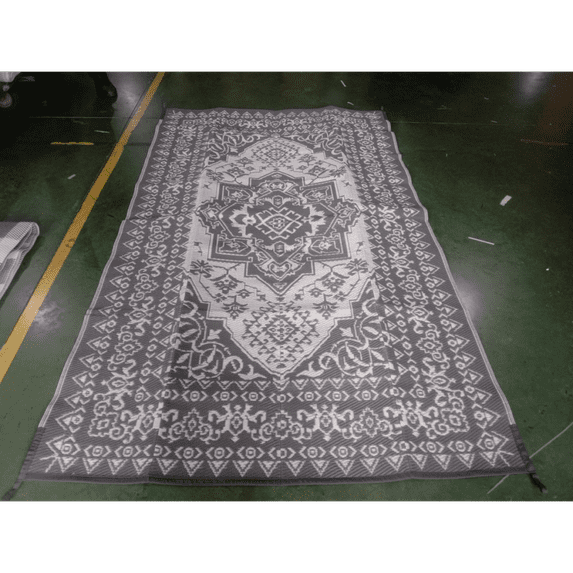 Yesfashion Carpets Area Rugs Washable Outdoor Rugs, Reversible Mats Vintage Medallion Plastic Straw Rug for Patio Waterproof Camping Rug GrayWhite 18ft