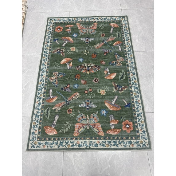 Yesfashion Carpets Area Rugs Washable Pearl Velvet Velvet (1150Gsm) Pearl Velvet Cotton Tpr Washed Folding Carpet-Modern-Grass And Warblers green 5*7ft